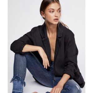 NWT Free People Simply Perfect Black Linen Blazer